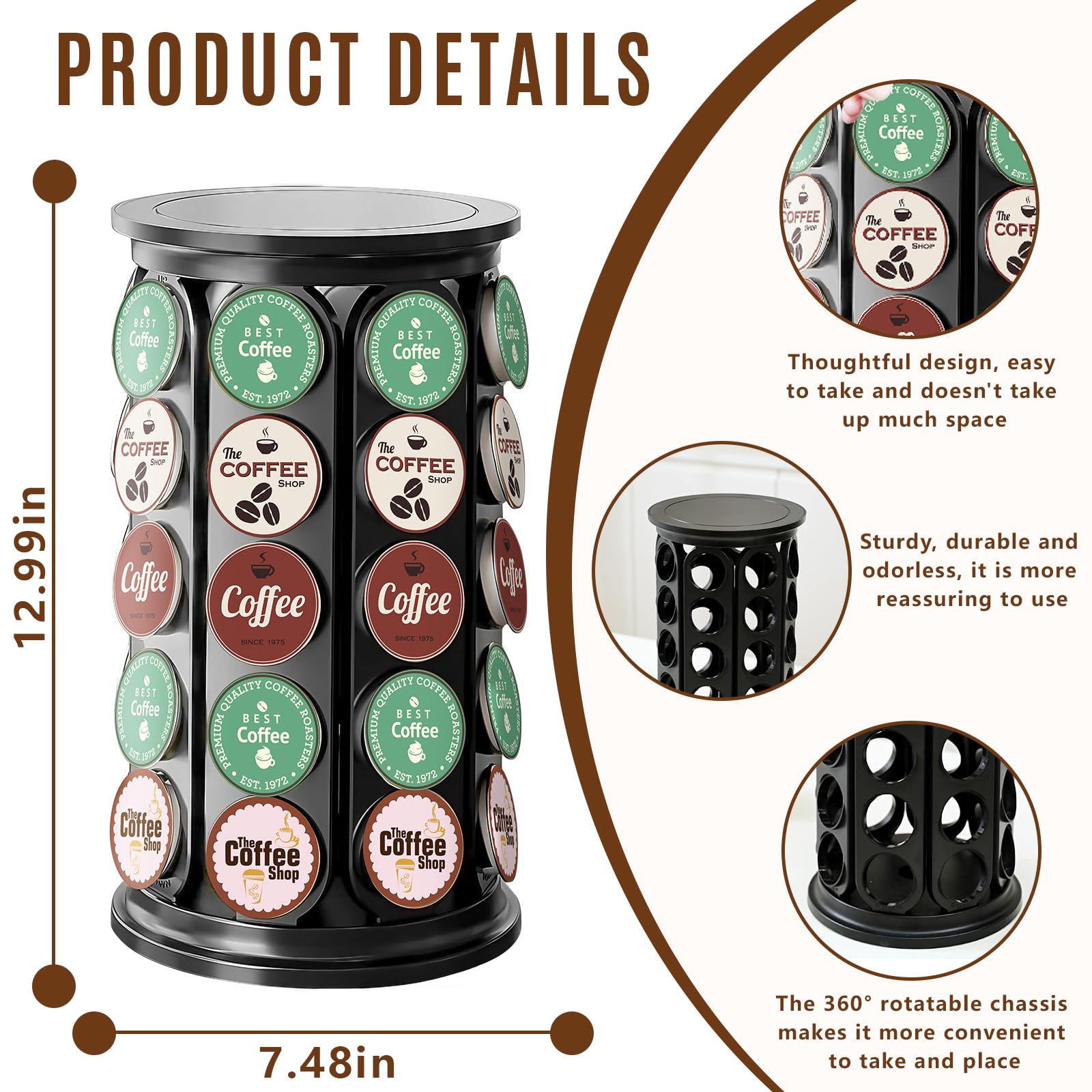 Tomshub K-Cup Holder scratch-resistant black finish blends with modern kitchens.