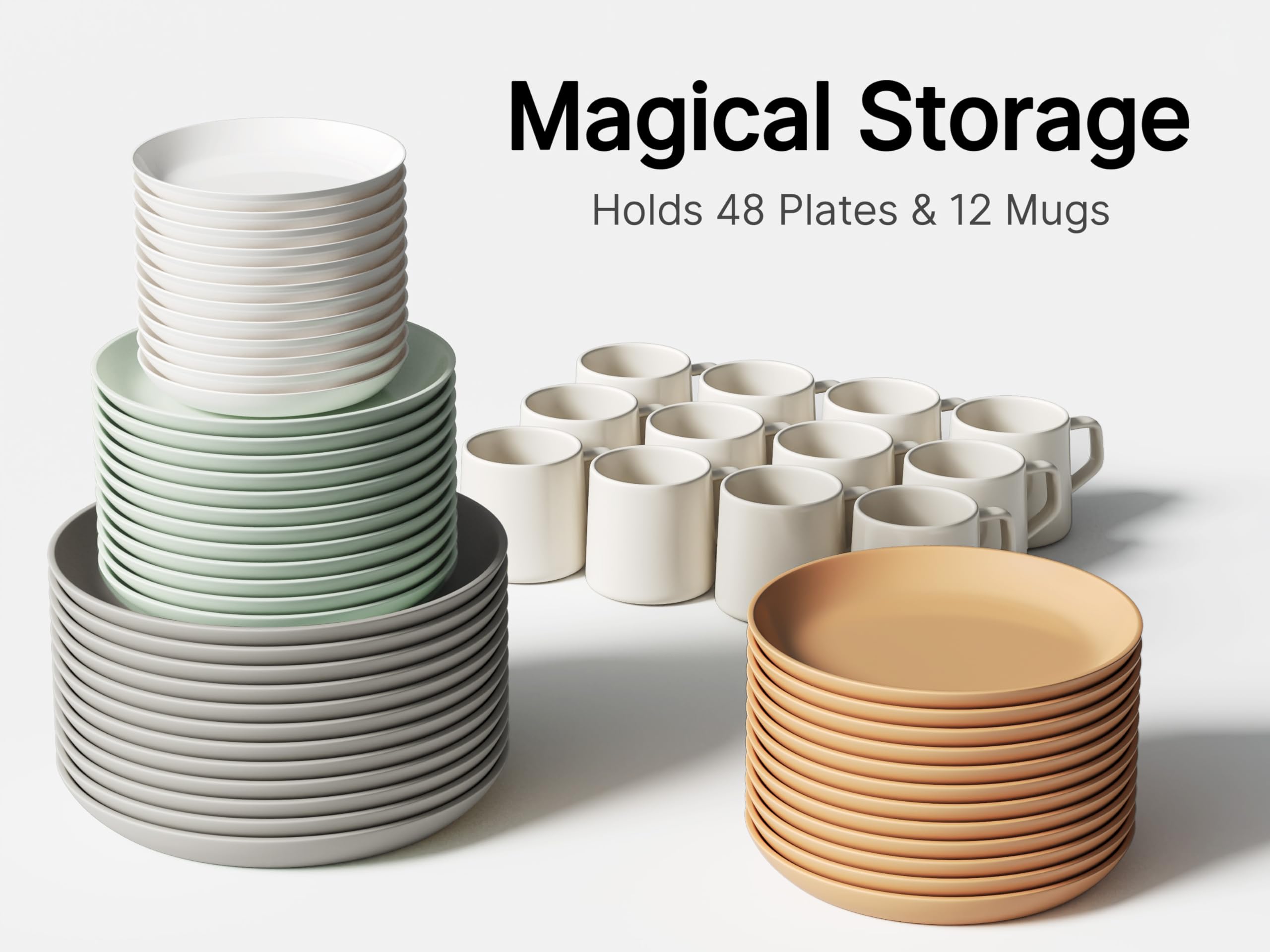 TomVista hard shell china storage mug container secures cups and saves cabinet space.