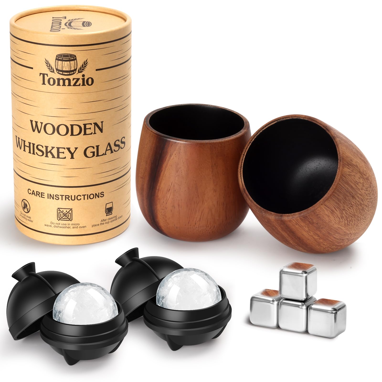 Tomzio charred wooden bourbon glass 11oz set enhances tasting with smoky vanilla notes.