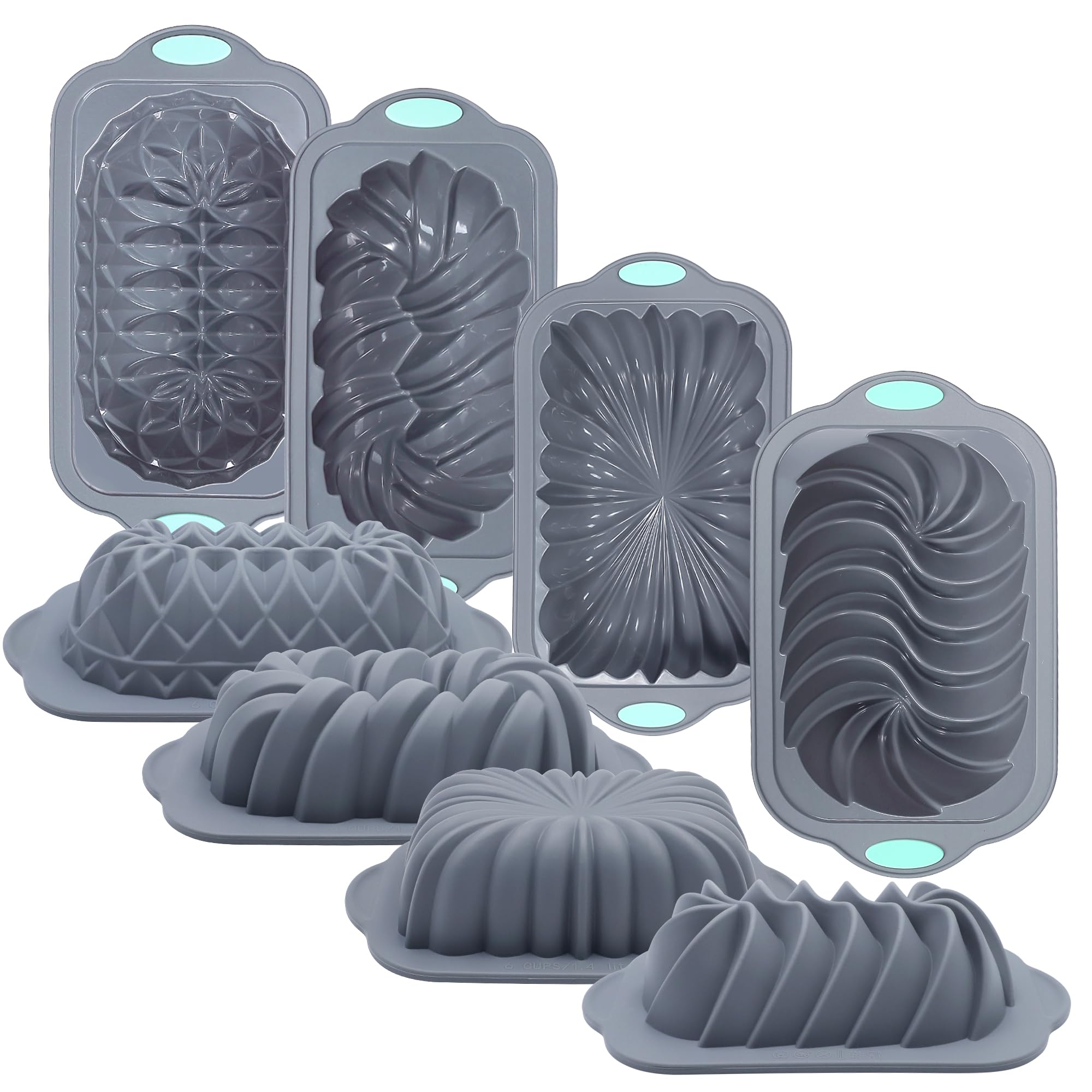 Tongjude 4-piece silicone loaf pans set on counter ready for baking