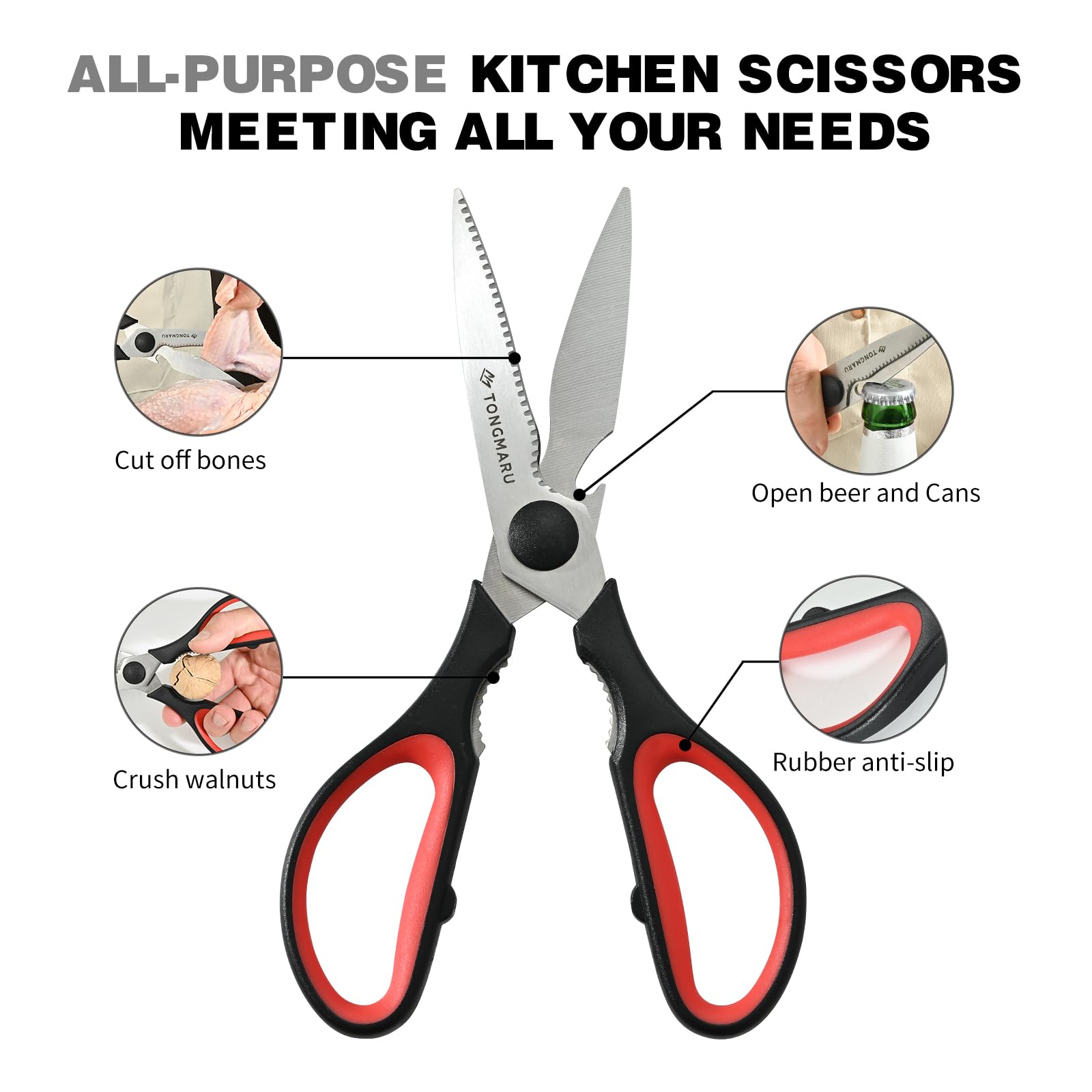 Tongmaru kitchen shears featuring bottle opener for quick access while preparing meals