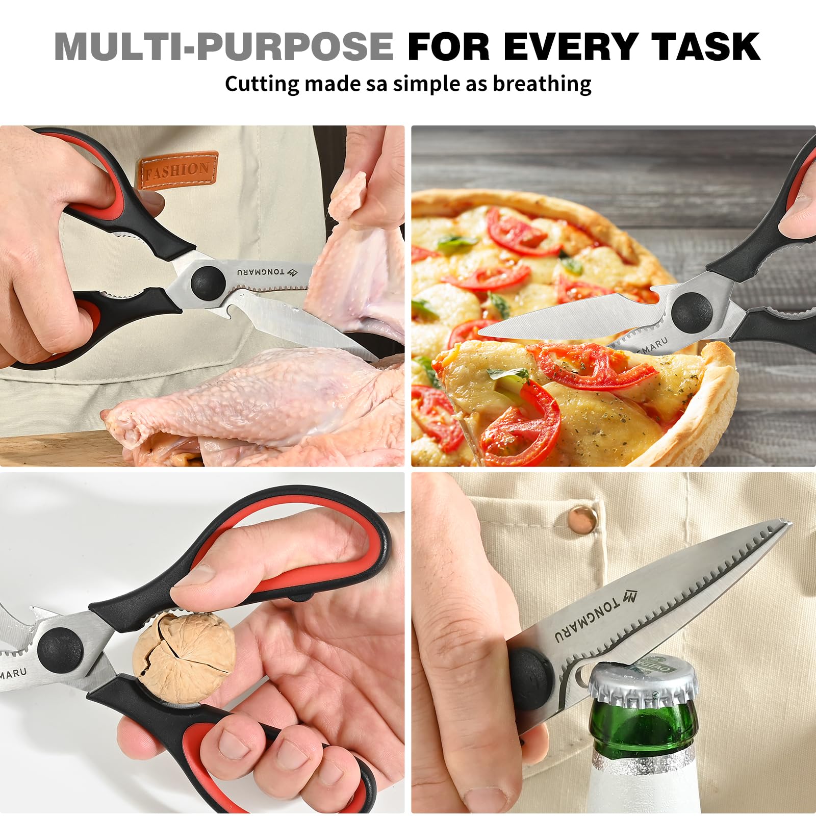 Tongmaru scissors with integrated nutcracker for cracking nuts without extra tools
