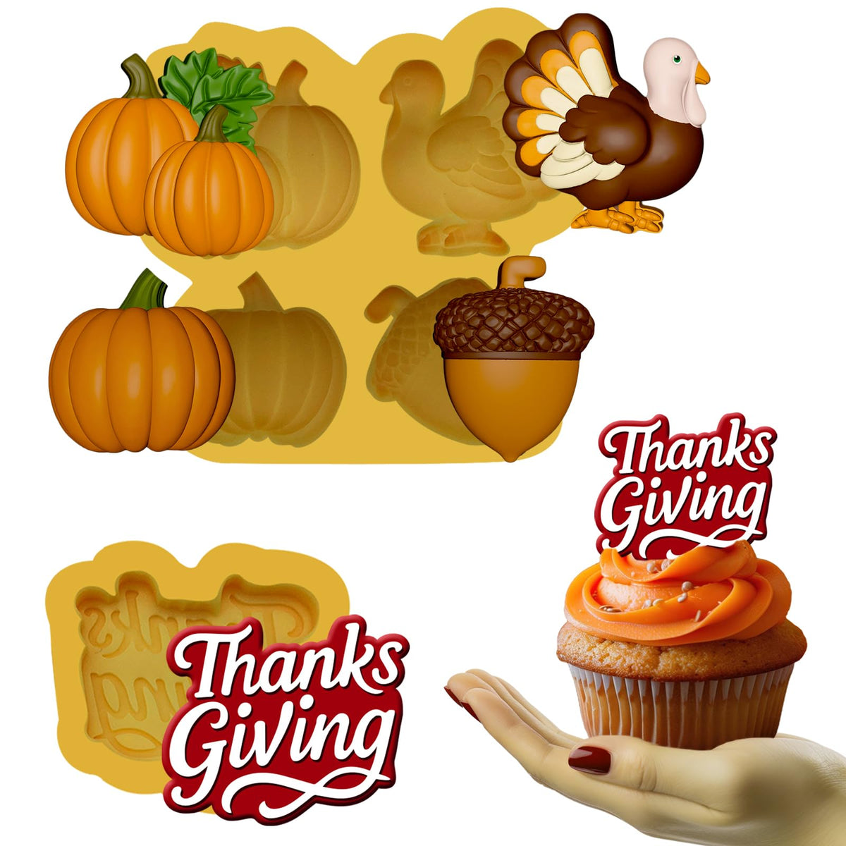 Toni Crafty pumpkin chocolate mold set for versatile cupcake toppers and treats
