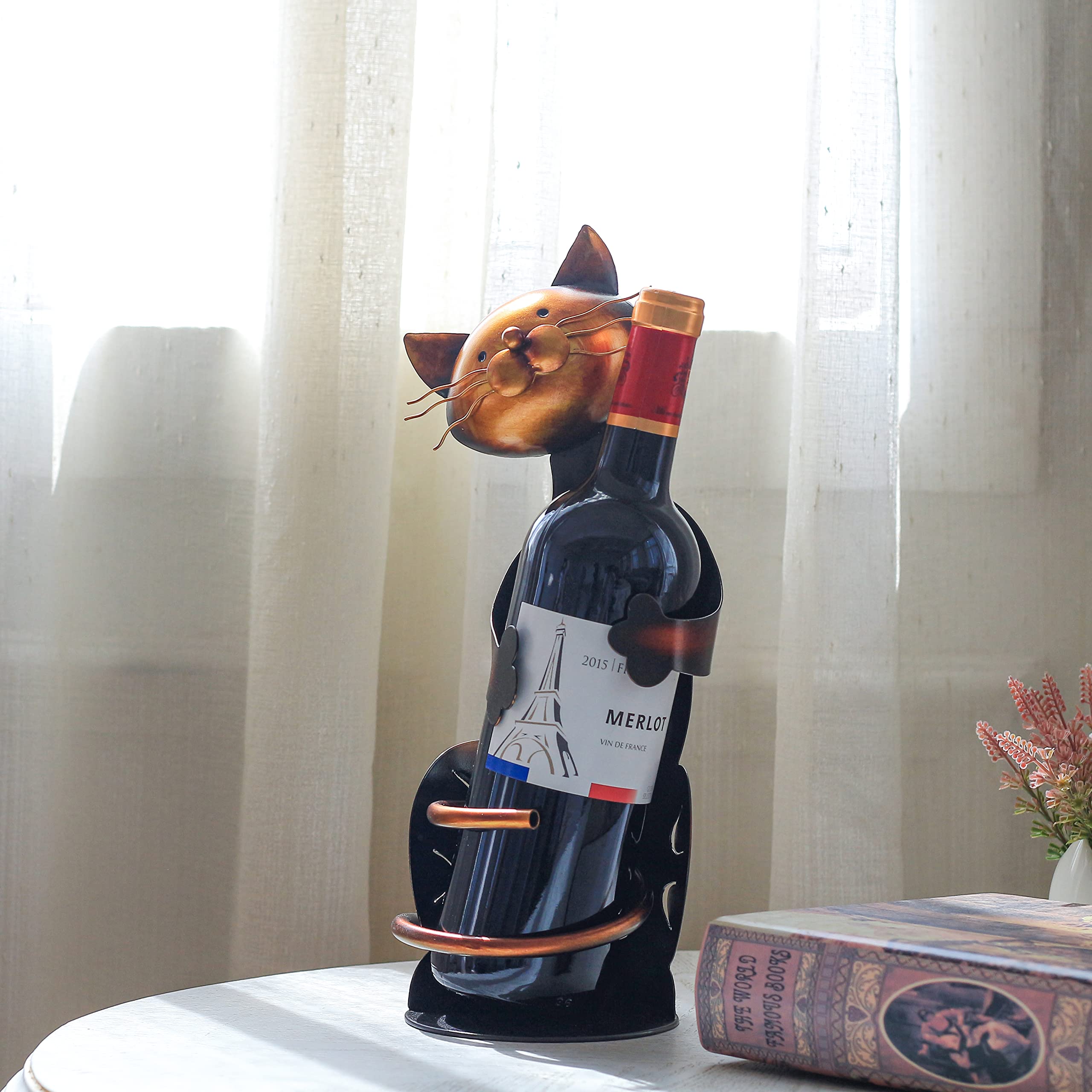 Tooarts cat shaped wine holder wine bottle display, doubles as sculpture.