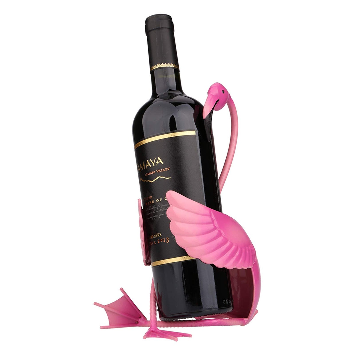 Tooarts Flamingo Wine Holder front view shows playful decor with sturdy bottle support.