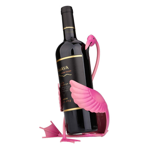 Tooarts Flamingo Wine Holder front view shows playful decor with sturdy bottle support.