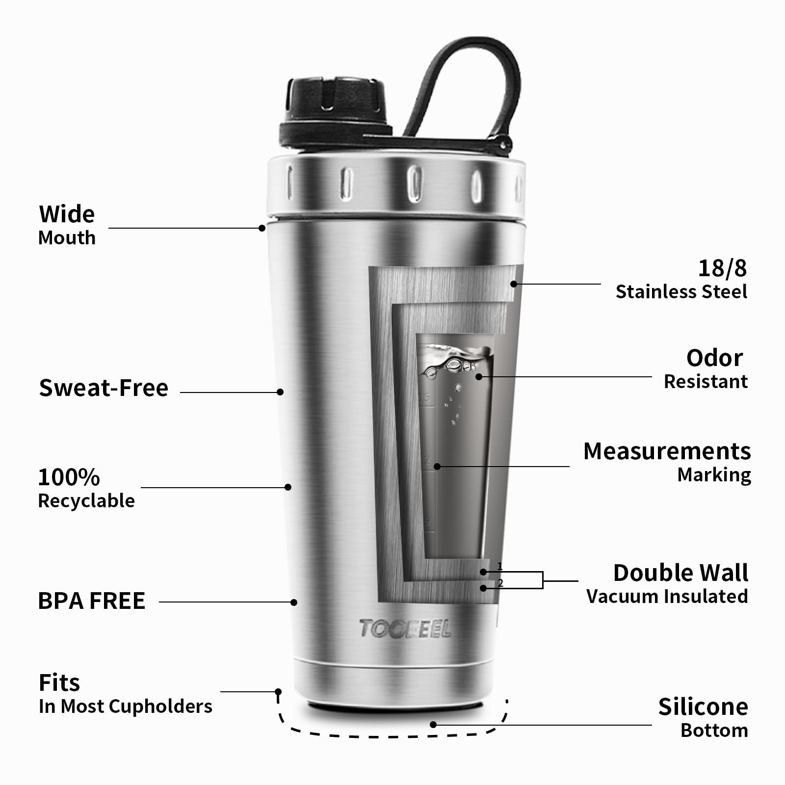TOOFEEL wide-mouth design eases adding powder and liquids.