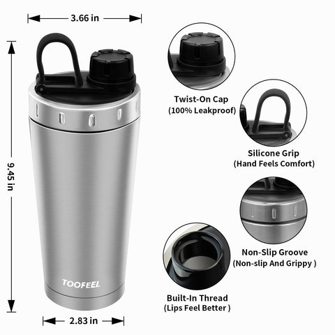 TOOFEEL double-wall insulated bottle maintains cold drinks for hours.