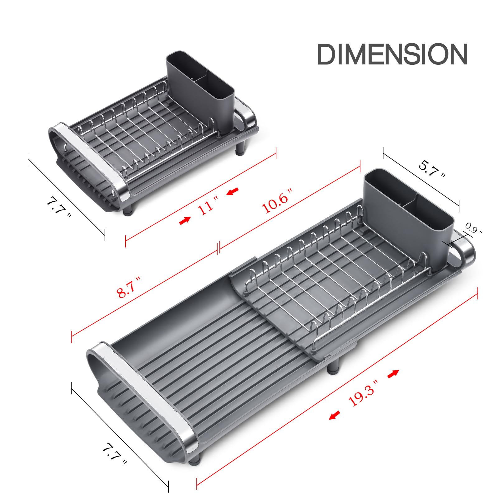 TOOLF dish rack on counter saves space in small kitchens.