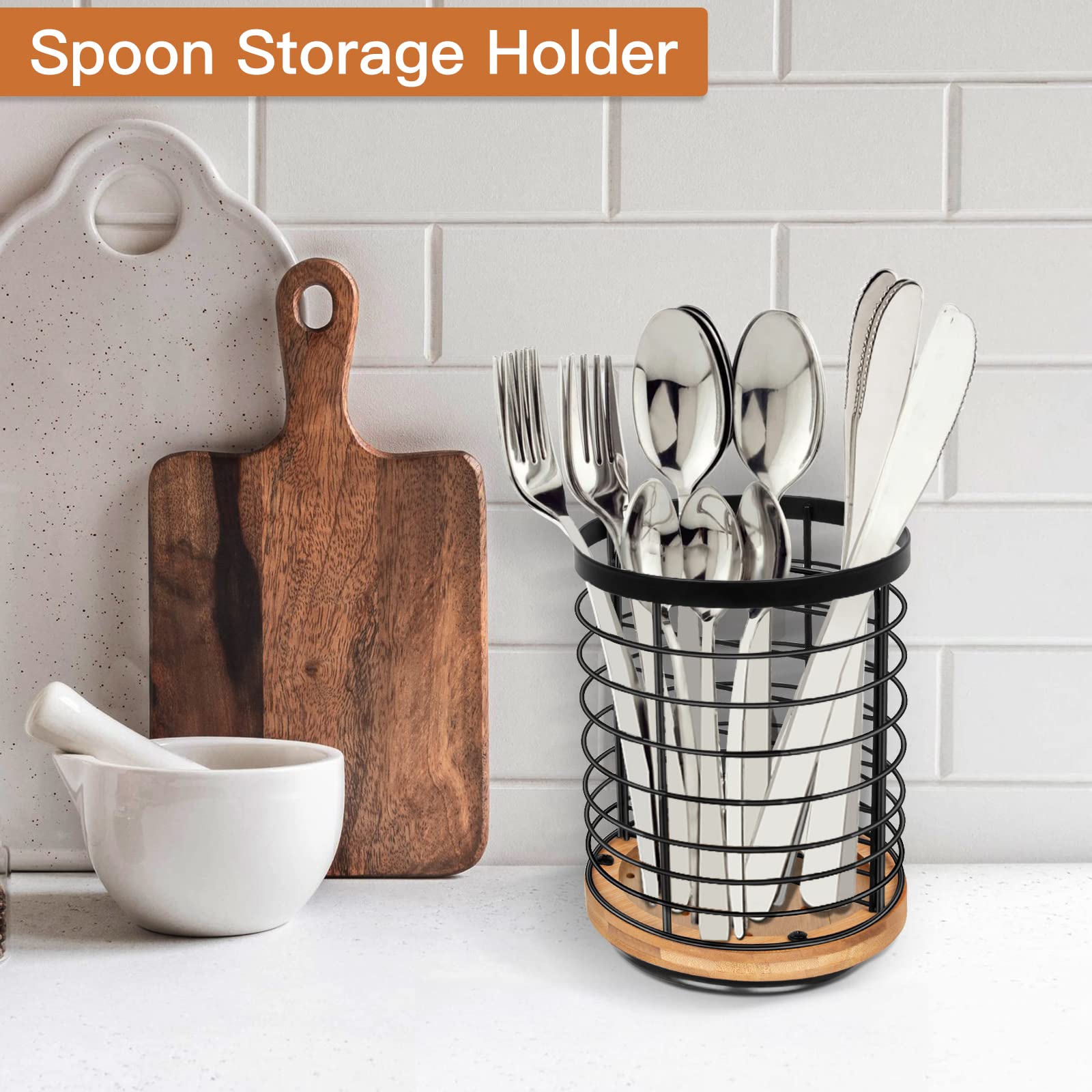 Toosci countertop organizer blends black matte steel with natural wood accents