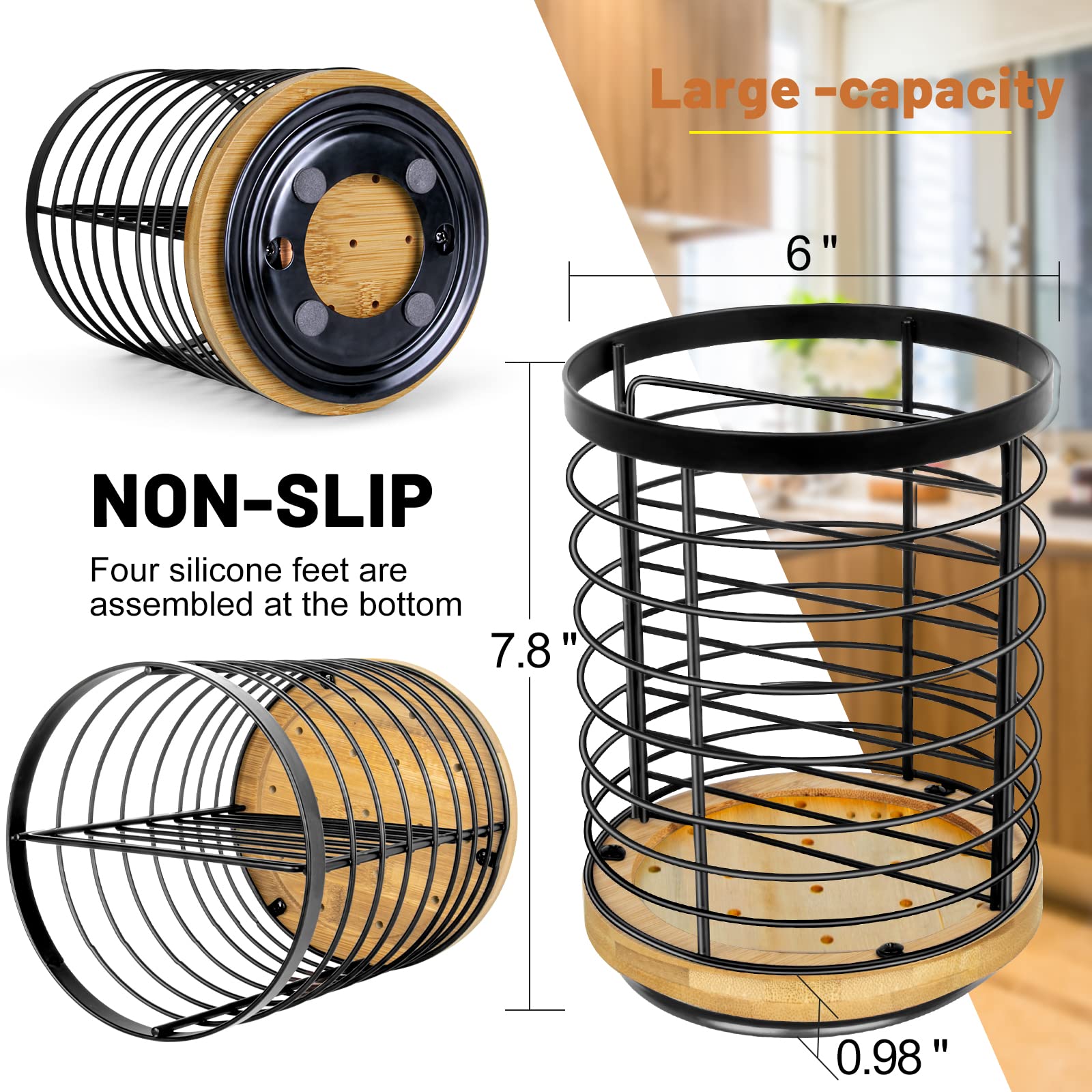 Toosci open-top utensil holder keeps spoons and spatulas visible and within reach