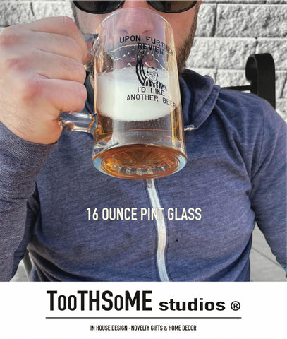 Toothsome Studios Upon Further Review mug back view, dishwasher-friendly care for fans.