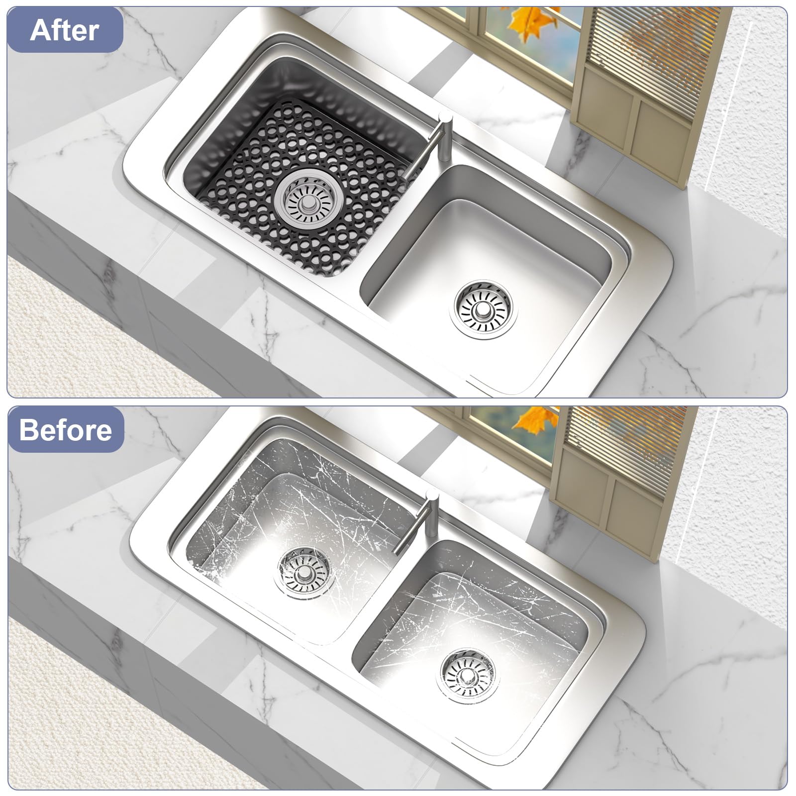 TOOVEM 12.25 by 11.5 inch silicone mat fits many sinks.