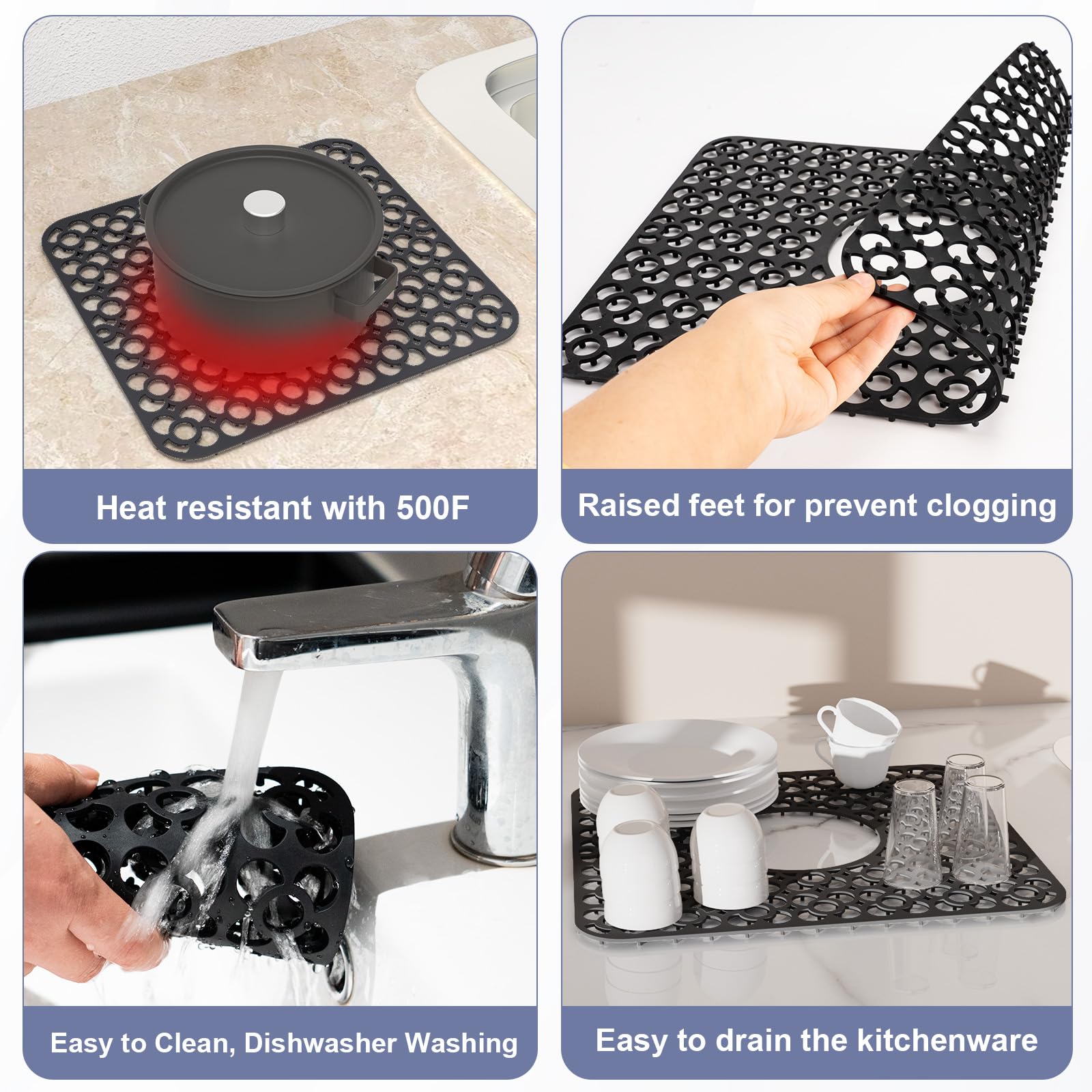TOOVEM dish-drying silicone mat protecting delicate dishes.