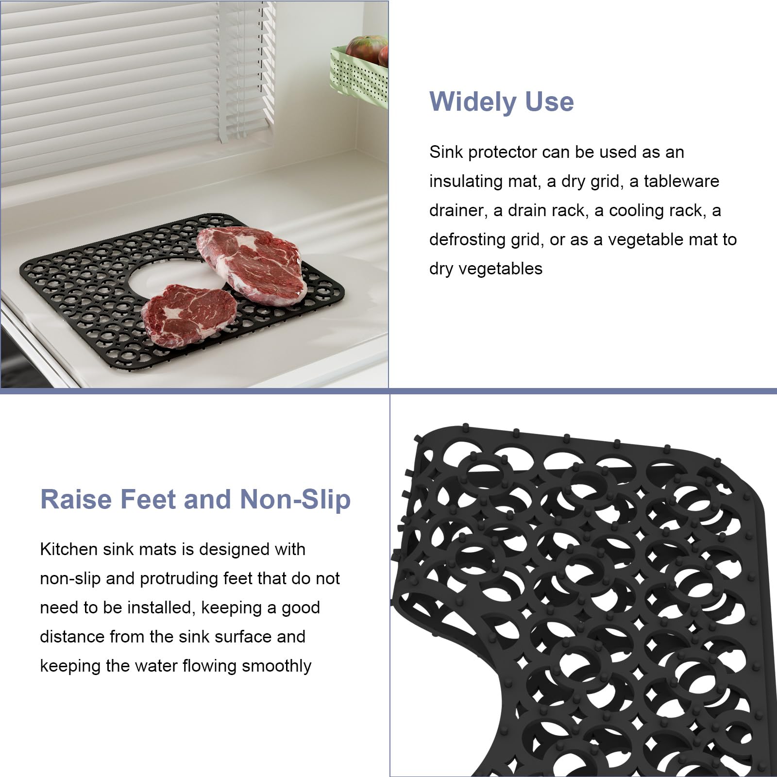 TOOVEM heat-resistant silicone sink mat withstands hot dishes.