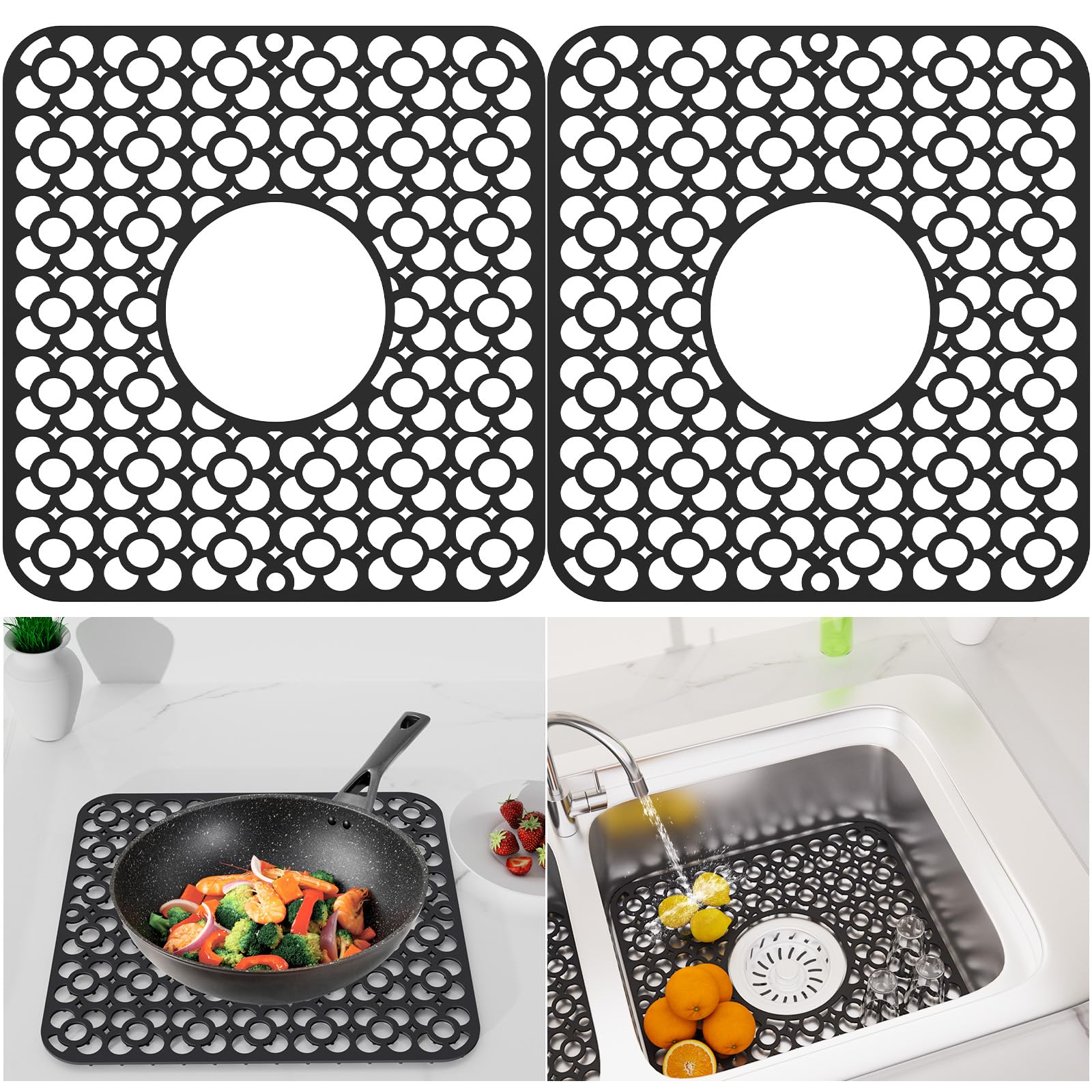 TOOVEM kitchen sink mat with bottom protection and non-slip silicone grip.