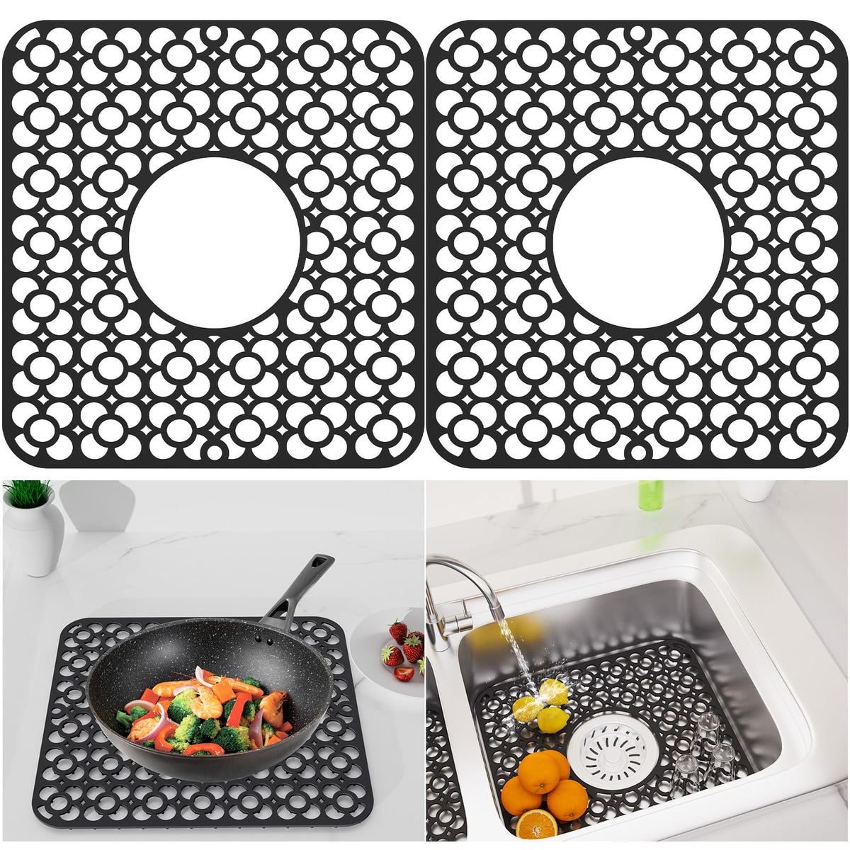 TOOVEM kitchen sink mat with bottom protection and non-slip silicone grip.
