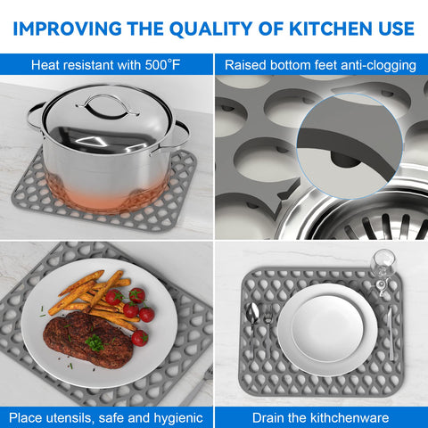 TOOVEM silicone sink mat center drain hole aligns with the drain