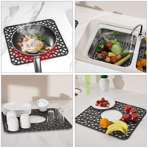 TOOVEM silicone sink mat protects against scratches and clutter.