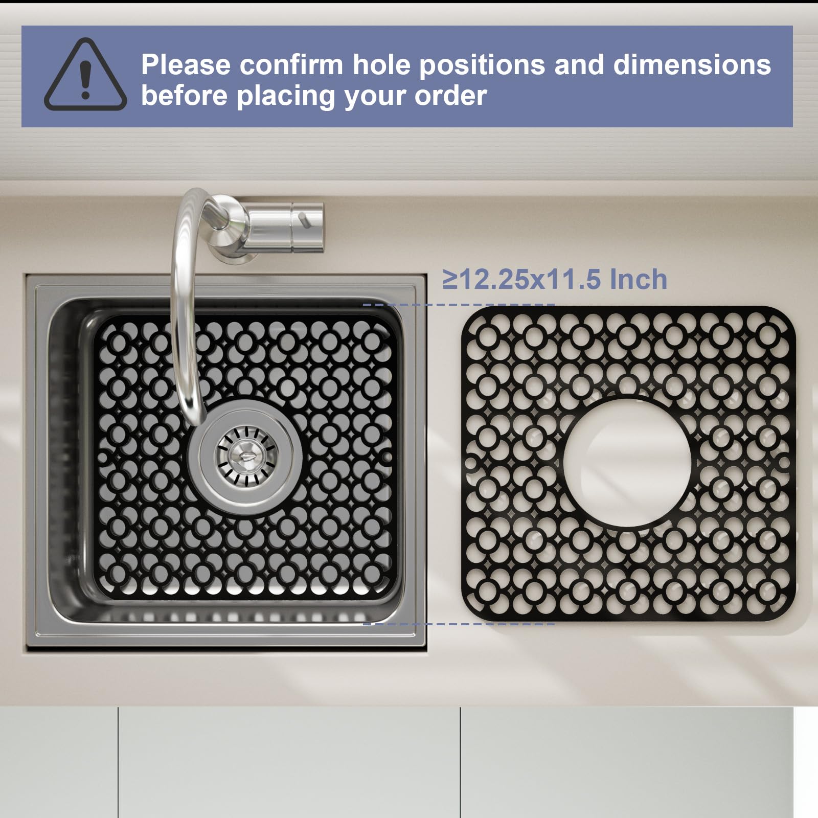 TOOVEM sink mat centered drain hole guiding water to the drain.