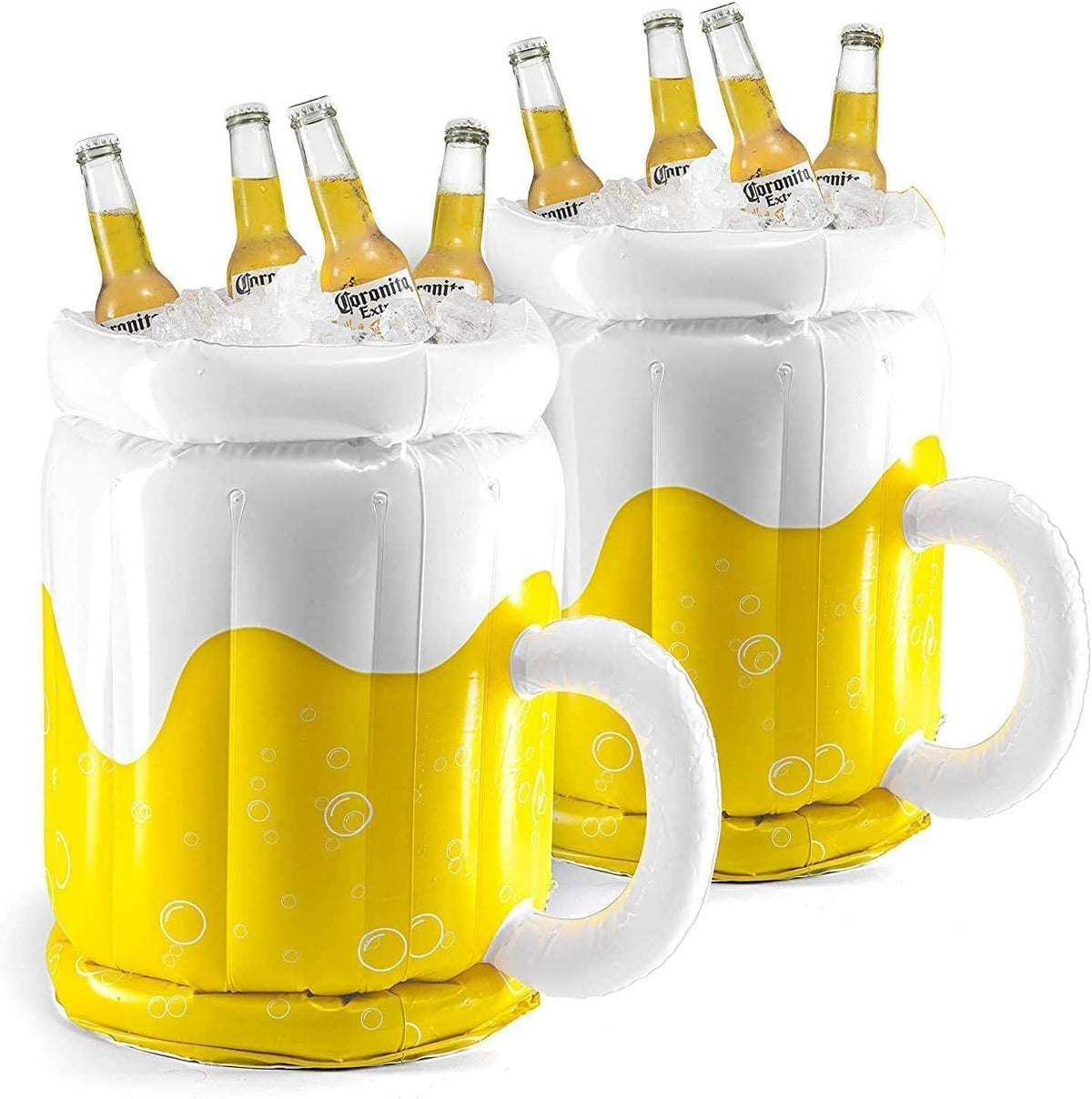 Top Race large inflatable beer mug cooler floats in pool for easy drink access.