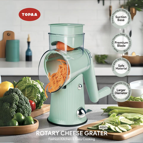 TOPAA five-blade system enables slicing and shredding in one versatile tool.