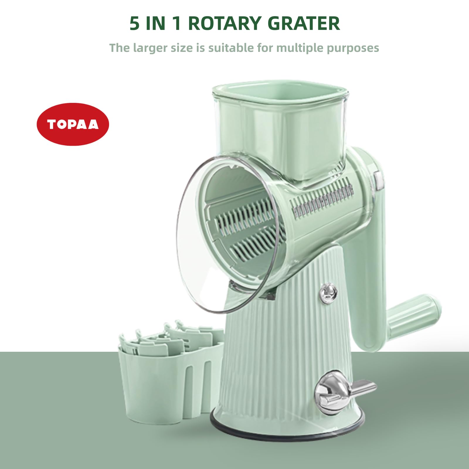 TOPAA round mando slicer provides uniform slices for salads and toppings.