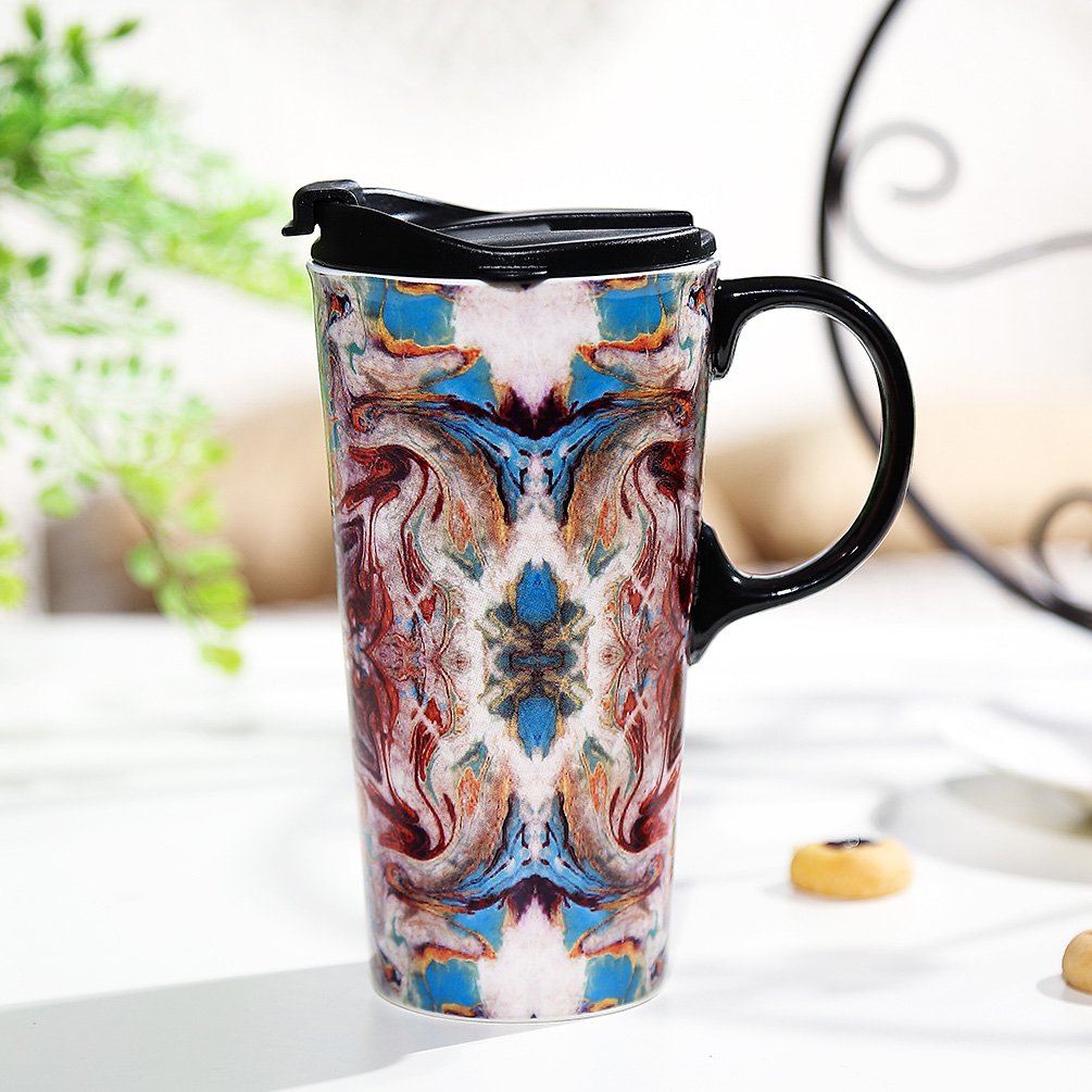 Topadorn boho mug with hand-painted pattern for vibrant style
