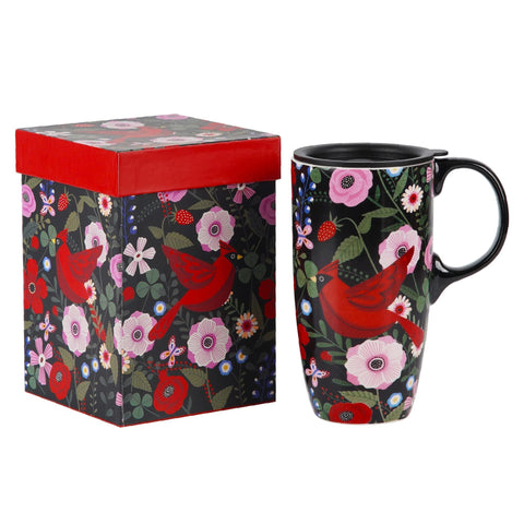 Topadorn cardinal motif mug closeup glaze highlights vibrant design for daily enjoyment