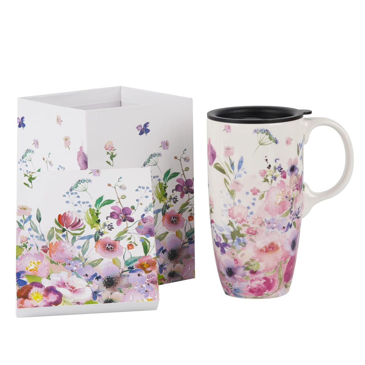 Topadorn 17oz ceramic mug with lid for office coffee