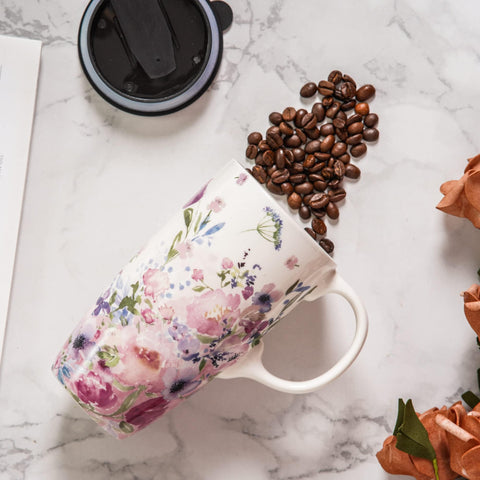 Topadorn mug features pink flower art for a cheerful tea ritual