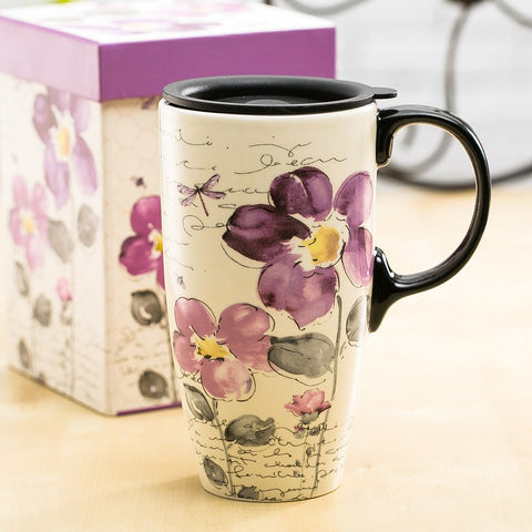 Topadorn 17oz ceramic travel mug – spill-proof lid and silicone ring for travel mess-free.