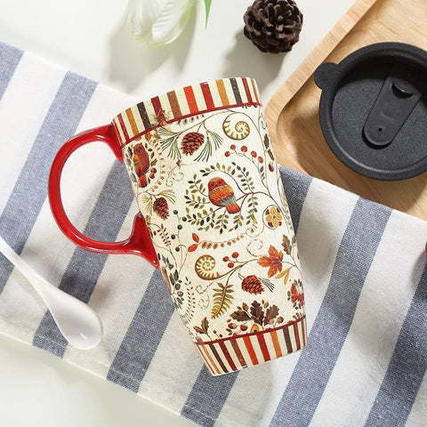 Topadorn ceramic travel mug pinecone design provides seasonal flair for morning coffee.