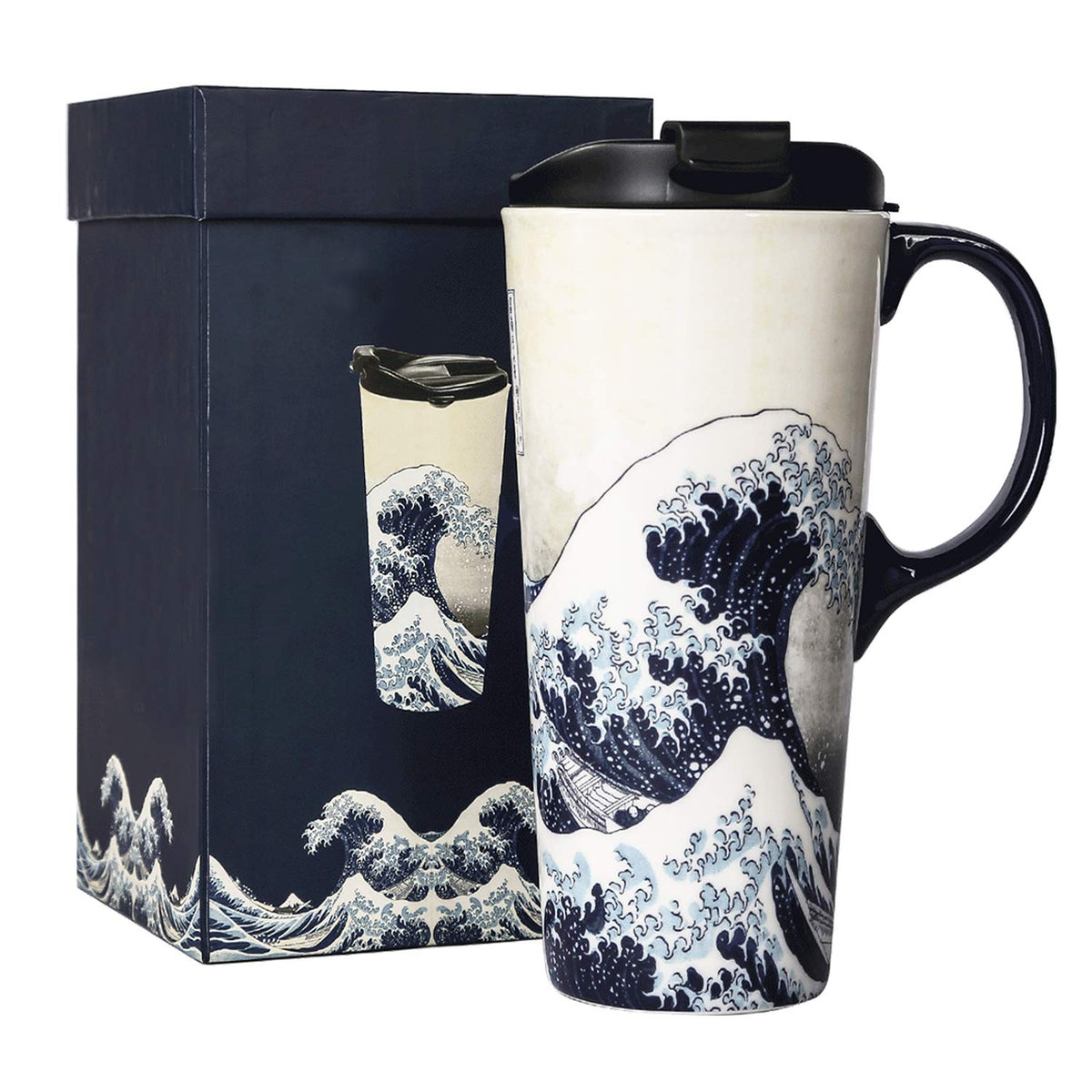 Topadorn ceramic travel mug with porcelain lid for spill-free sipping on the go.