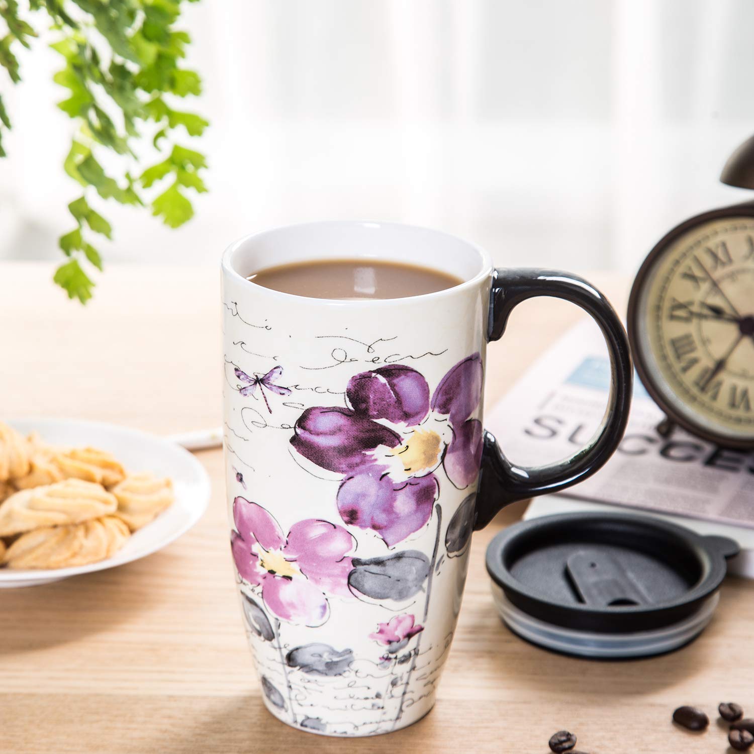Topadorn mug in color box with purple flower design – ready to gift or store.