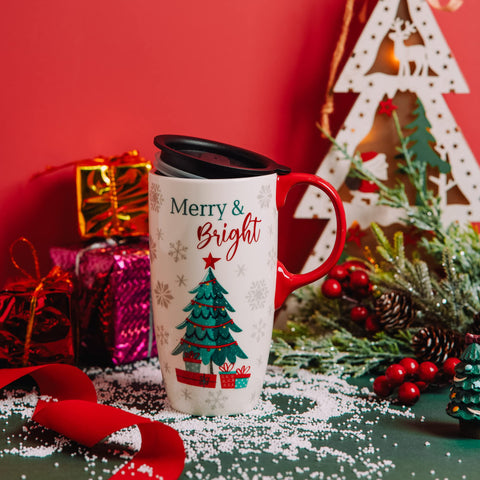 Side view of 17-ounce Topadorn mug, ideal for coffee or cocoa.