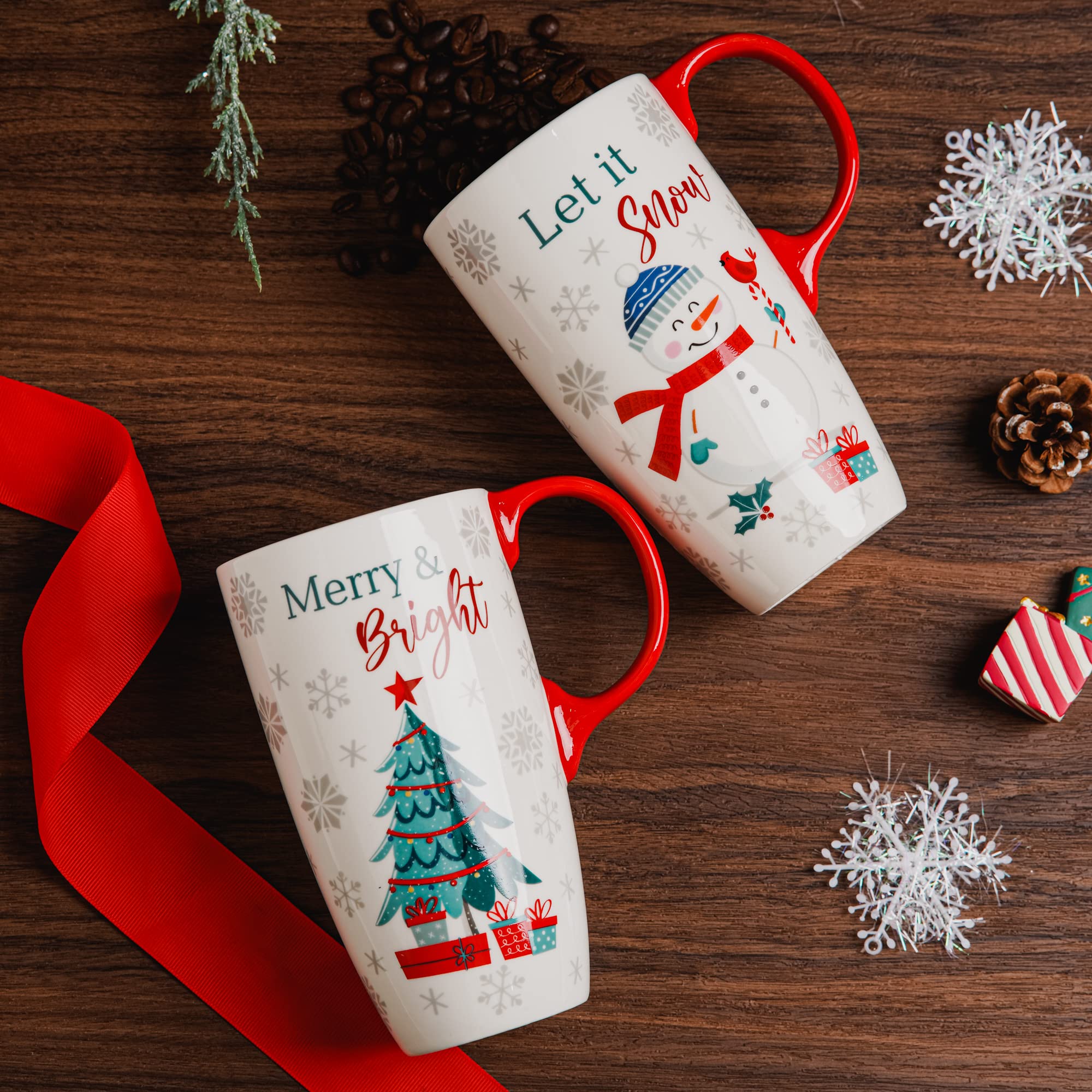 Topadorn mug against holiday backdrop demonstrates versatile gift option.