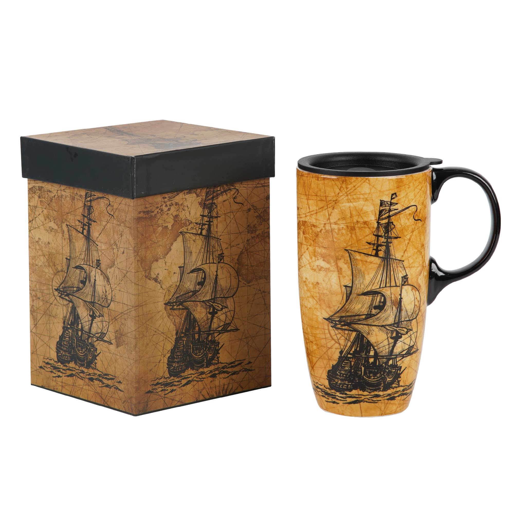 Topadorn sailing-ship mug with lid keeps beverages warm longer.