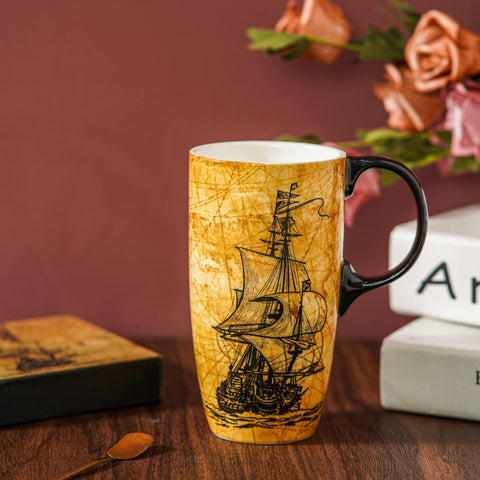Topadorn sailing-ship mug pattern detail adds artful charm to daily coffee.