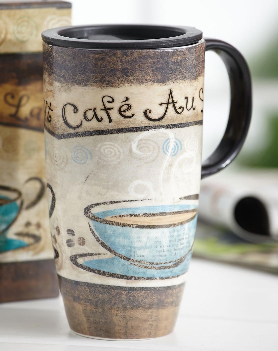 Topadorn tall ceramic travel mug with sealed lid, ideal for spill-free commuting.