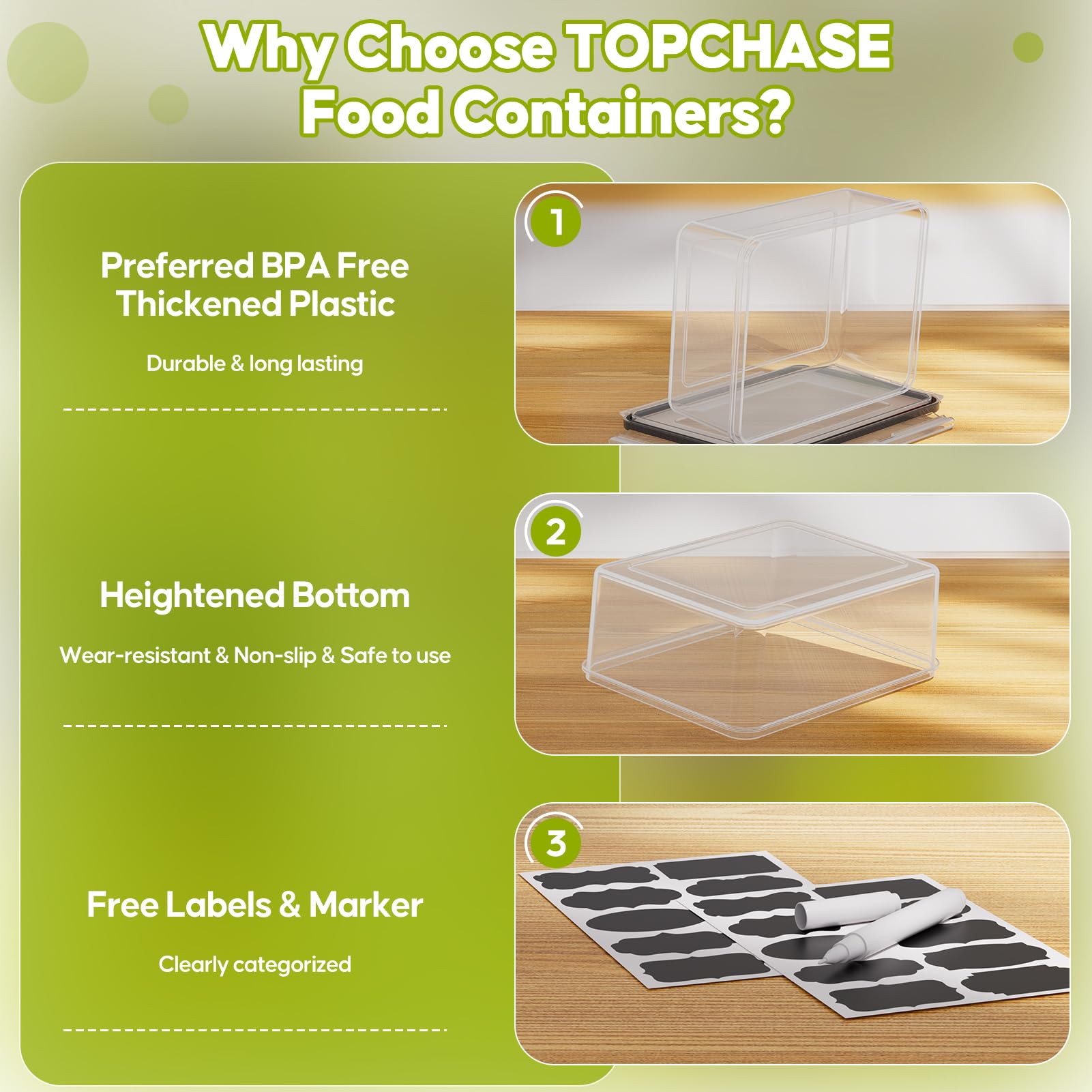 Topchase microwave-safe containers for quick reheats without lids.
