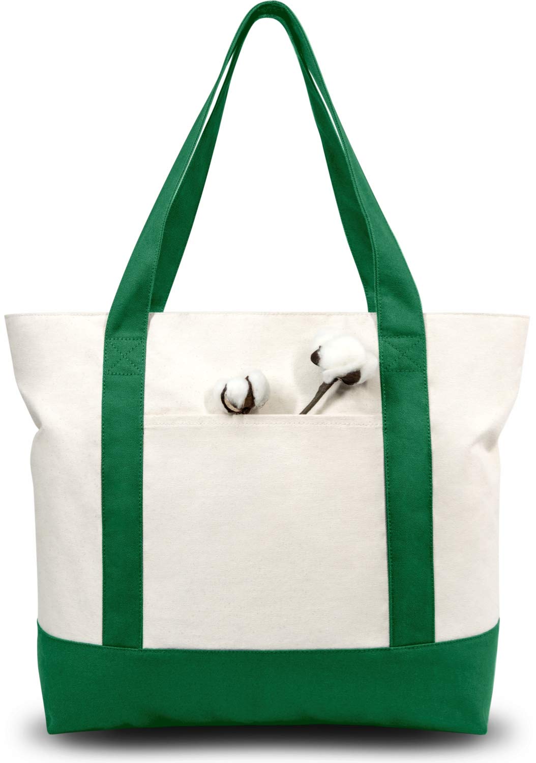 TOPDesign canvas tote with exterior pocket for quick-access storage.