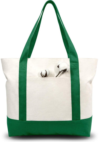 TOPDesign canvas tote with exterior pocket for quick-access storage.