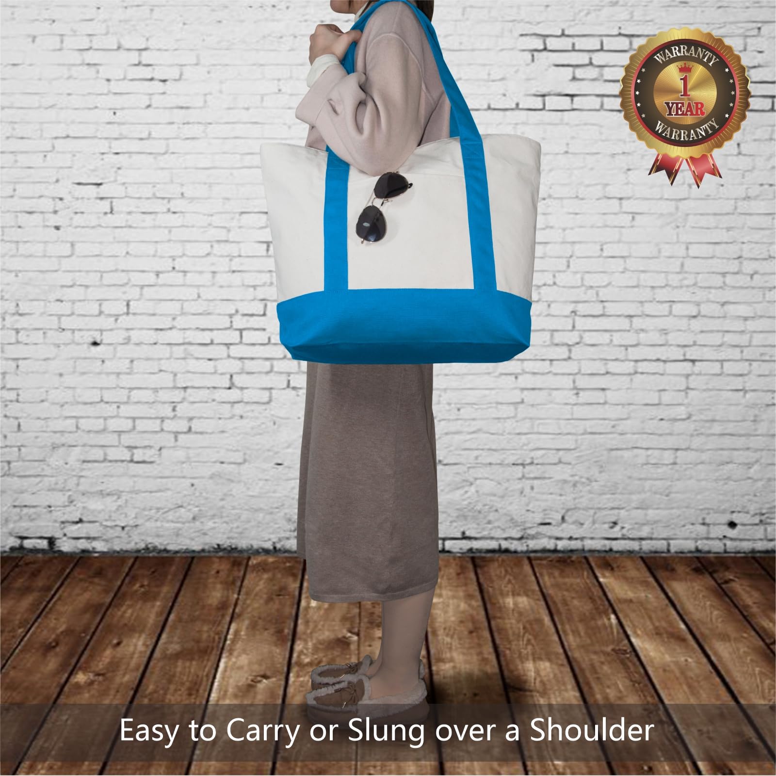 TopDesign tote bag showing the top zipper closure for security