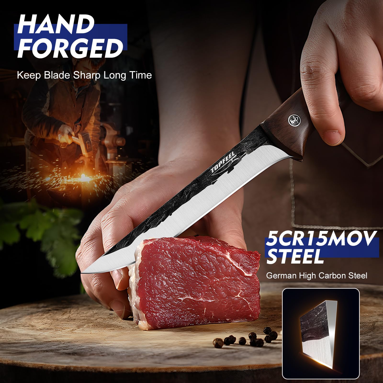 Topfeel skinning butcher knife offers precise skin and fat removal.