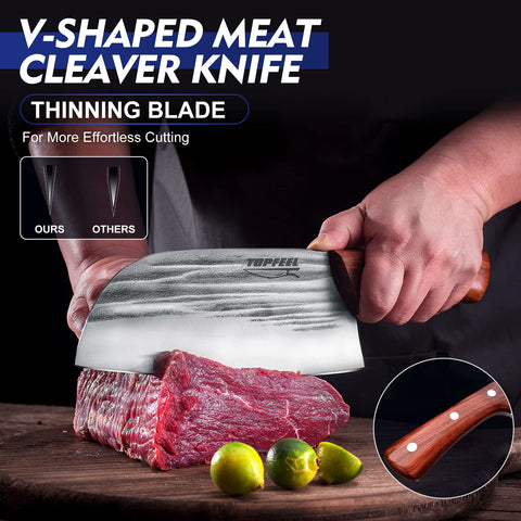 Topfeel bone chopper 8.5-inch blade for efficient bone cutting.