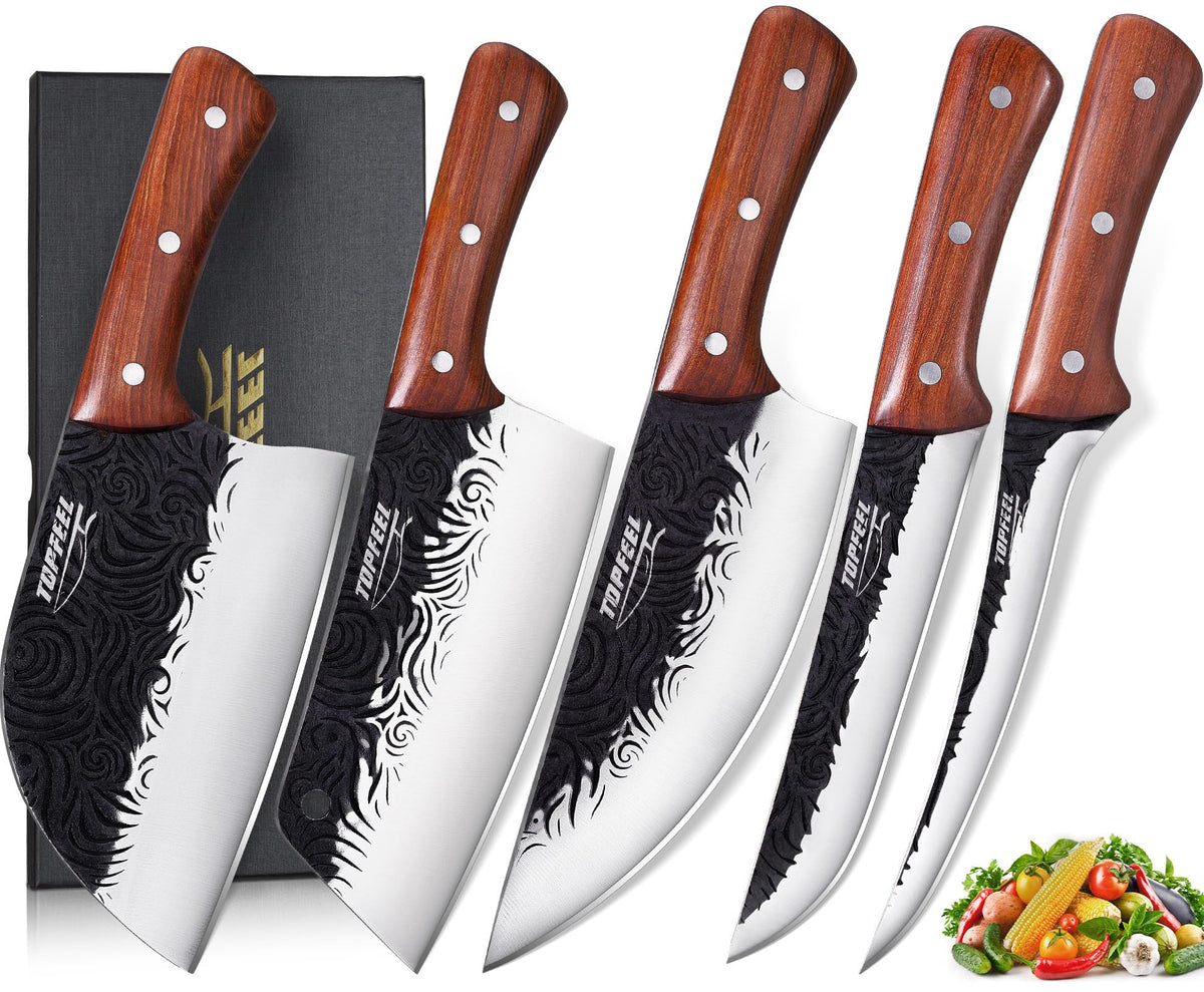 Topfeel butcher set 5pcs blade close-up shows sharp edge for precise slicing.