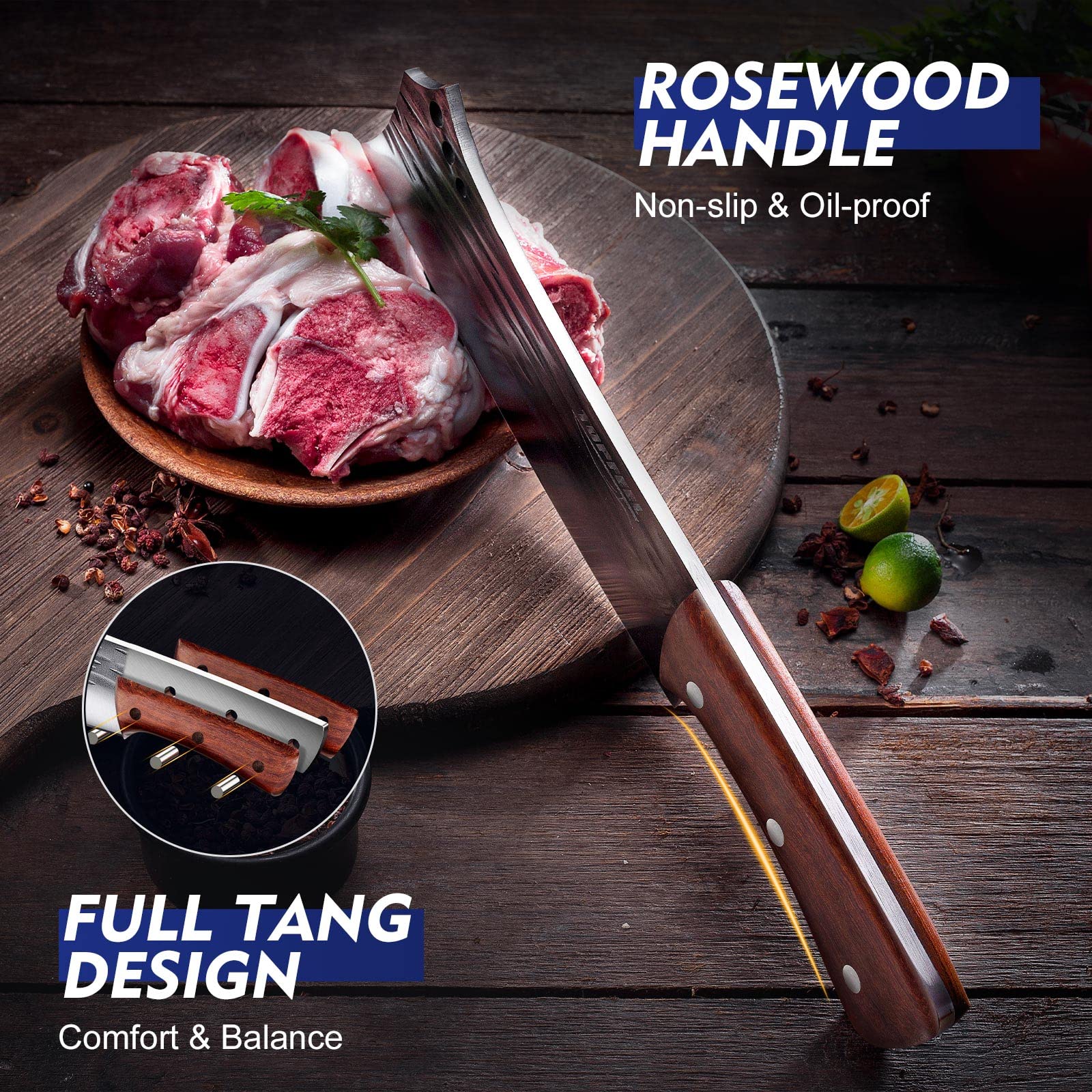 Topfeel full-tang three rivets ensure durable balance.