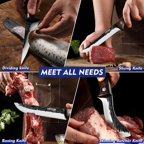 Topfeel hand forged meat cleaver delivers durable strength and edge retention.