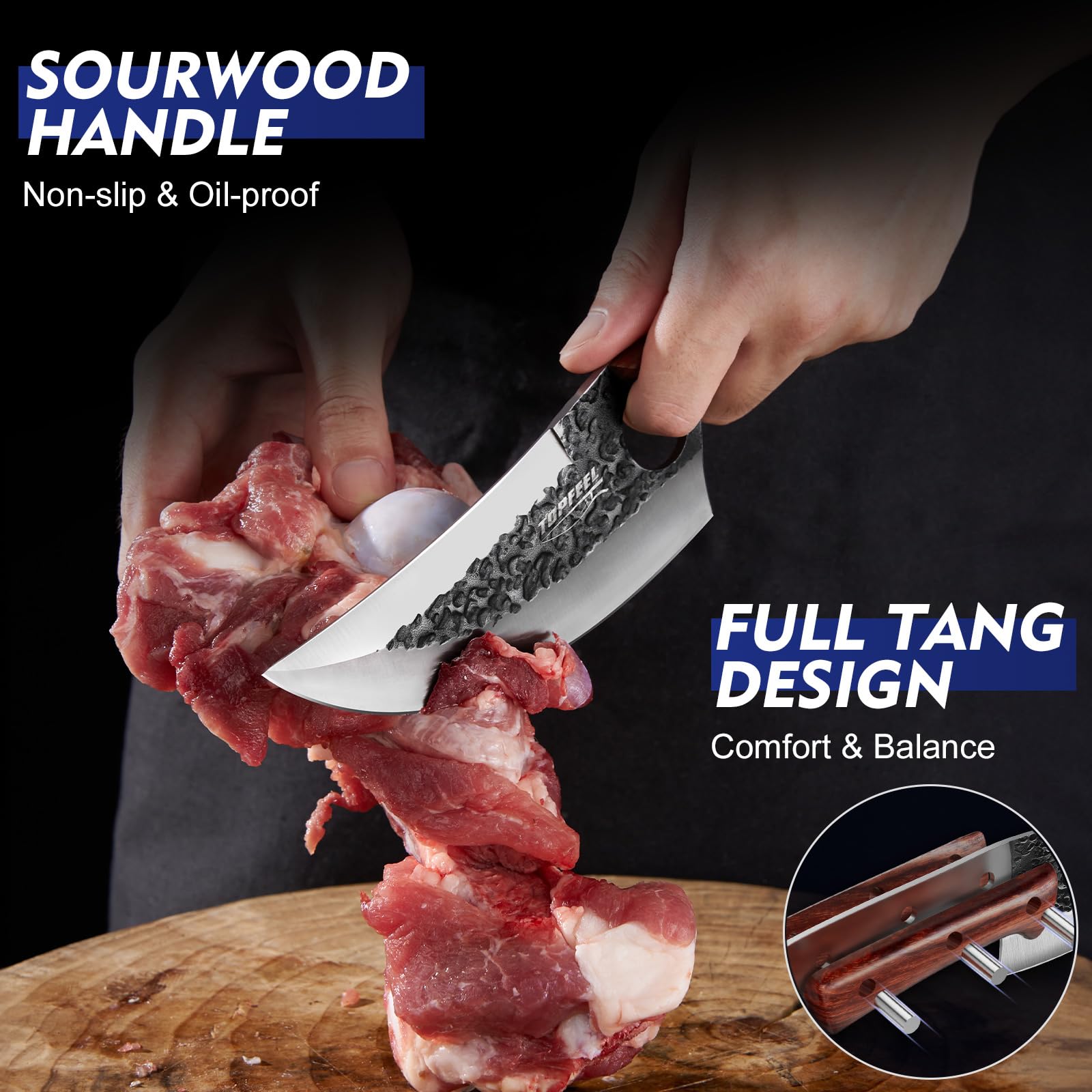 Topfeel hand forged knife process highlights craftsmanship and durable blades.